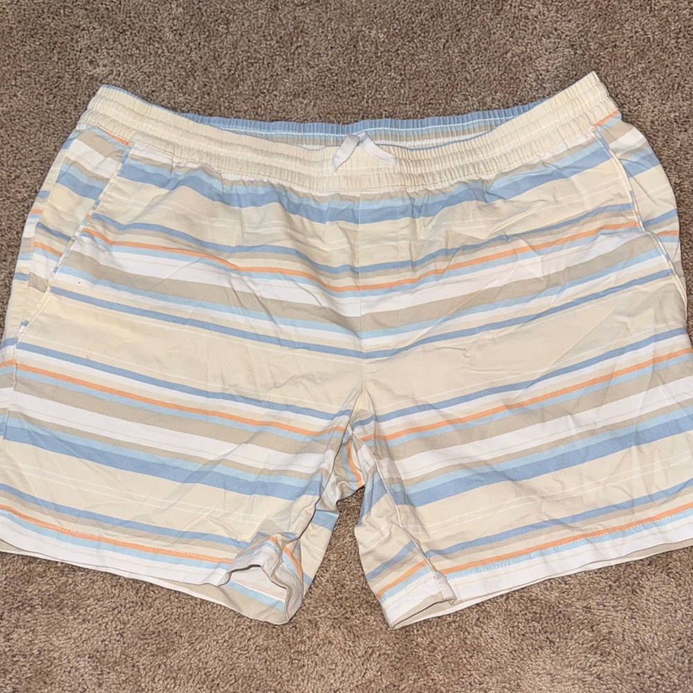 George Cream, Light Blue & Tan Striped Shorts